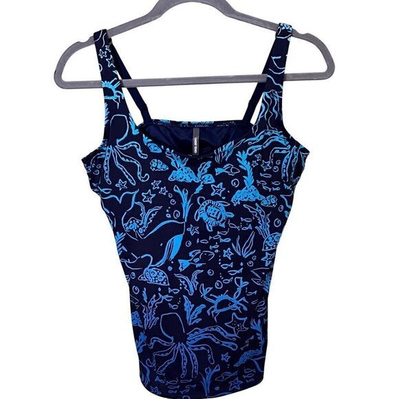Lands End Sea Life‎ Print Tankini Swimsuit Top Size 10 Beachy Vacation Tesort - Picture 1 of 11
